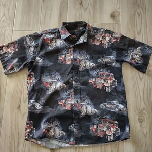 Red Head Classic Car Shirt Men's Large Short Sleeve Button Down Hot Rod Cotton